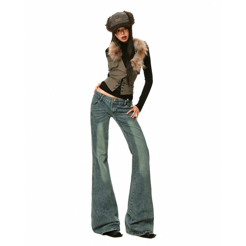 American retro micro-pull jeans new design sense Spice girl slim and thin according to spring pattern