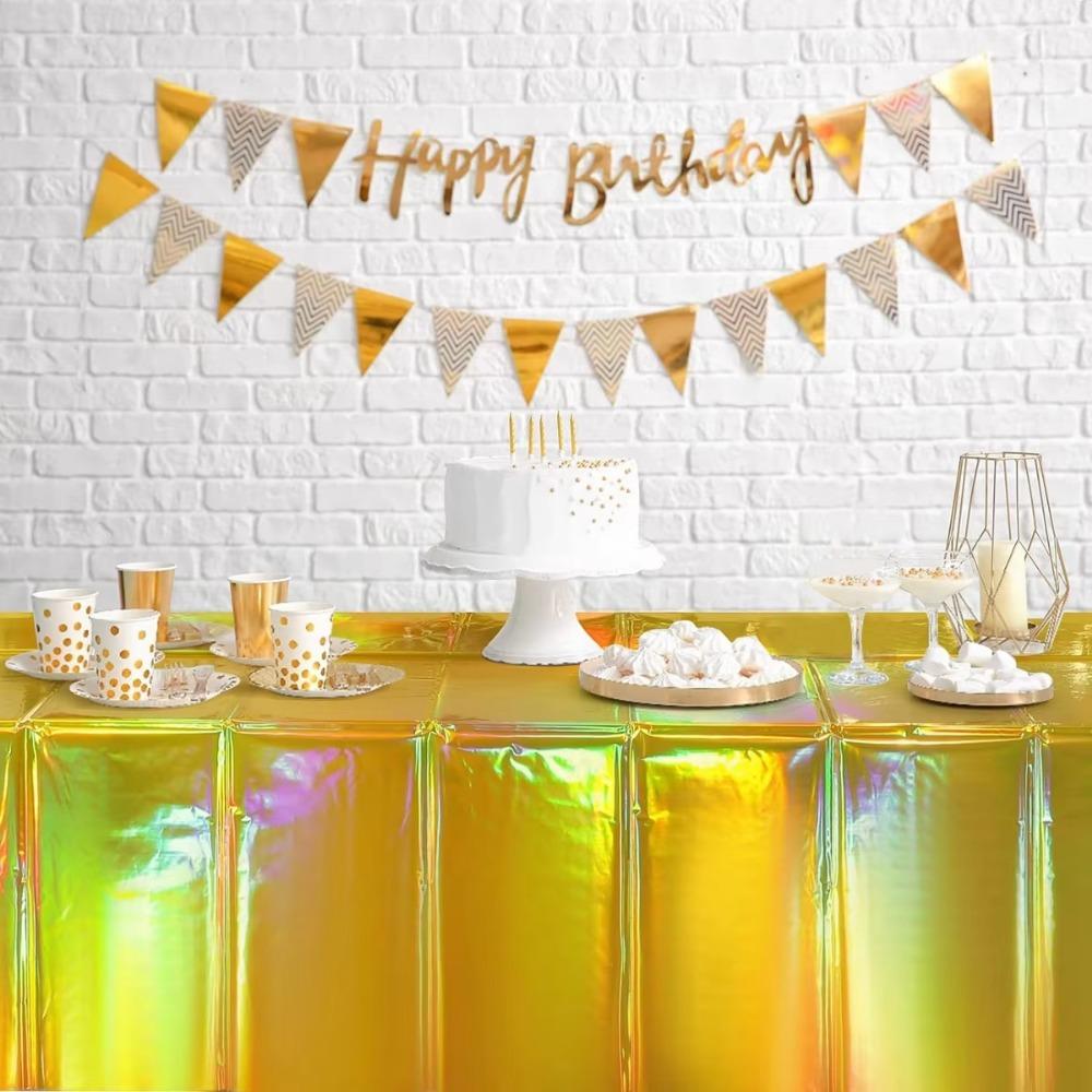 Foil Metallic Rectangle Table Cover Shiny Disposable Table Cloth  For Birthday Wedding