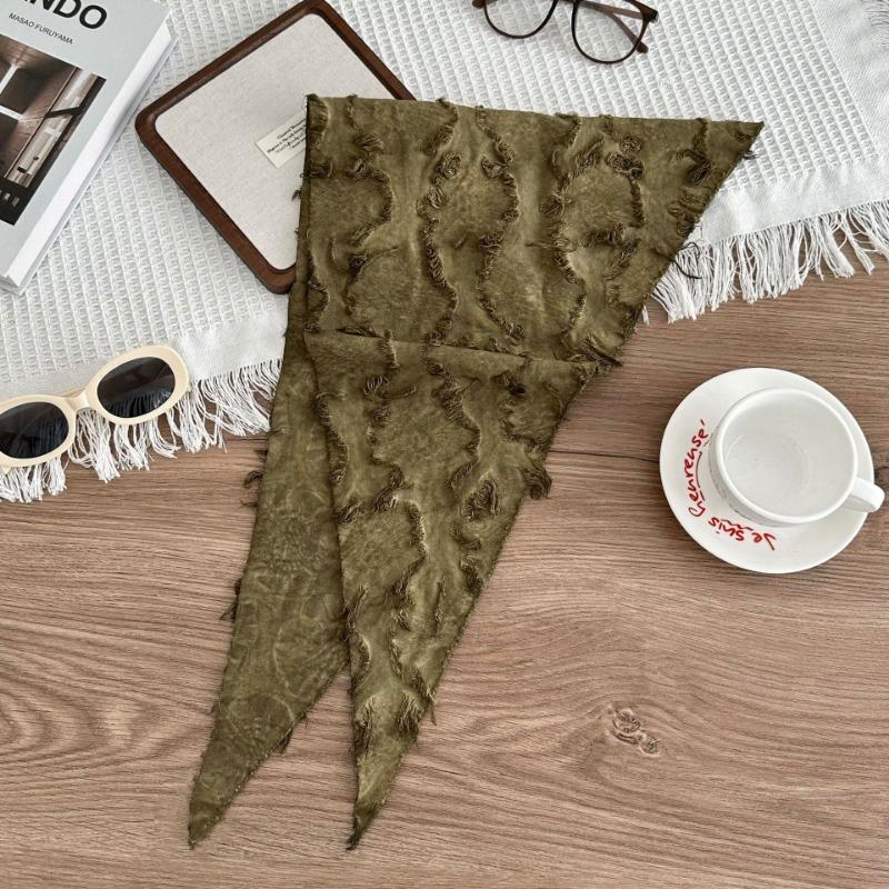 Silk scarf new tie-dye old retro versatile solid color neck protection small scarf shawl cotton and linen triangle scarf waist tie