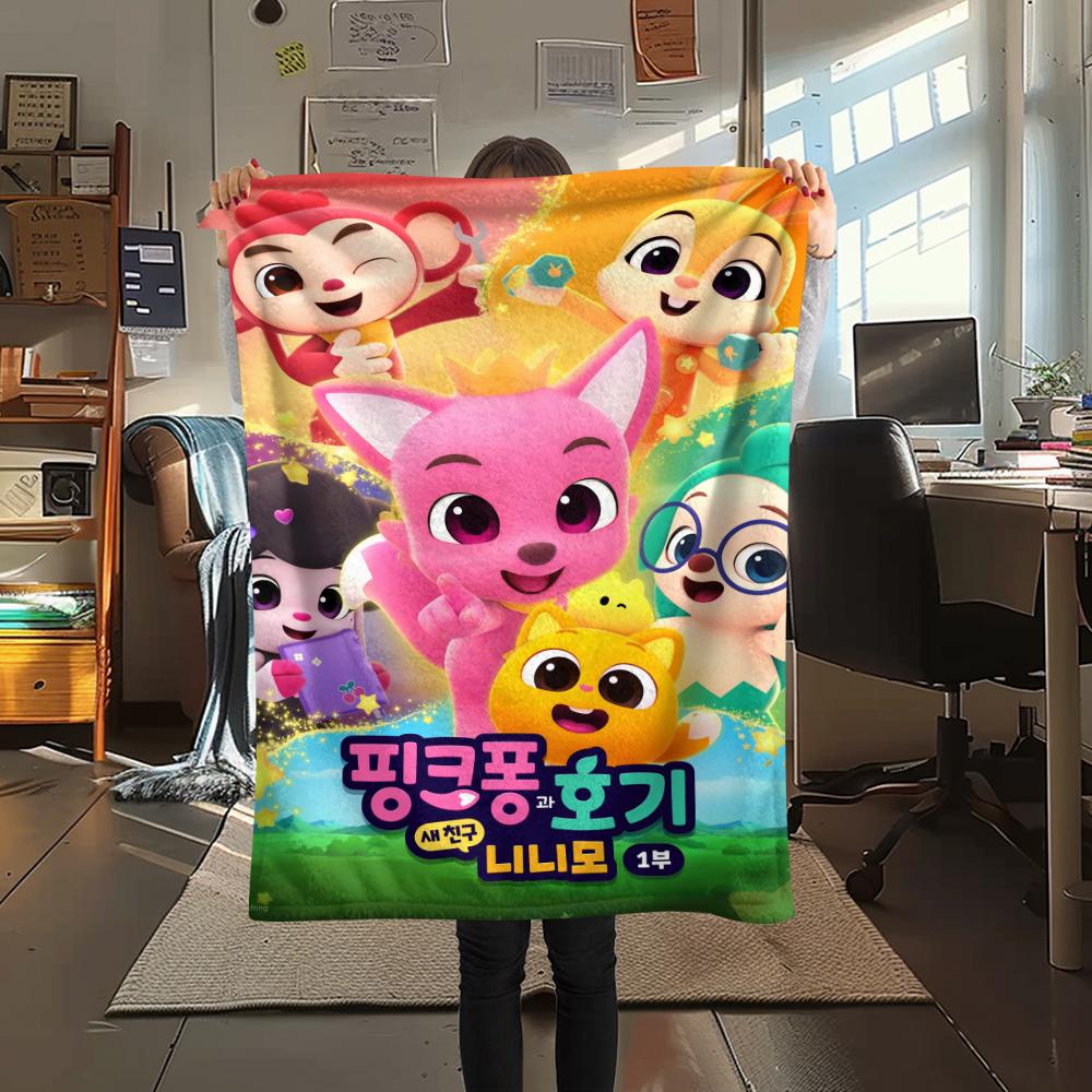 1 ks Flísová deka s potiskem Pinkfong, Vysoká kvalita, Pohodlná pro všechna roční období, Domácí dekorace, Teplo a pohodlí, Perfektní jako vánoční dárky110