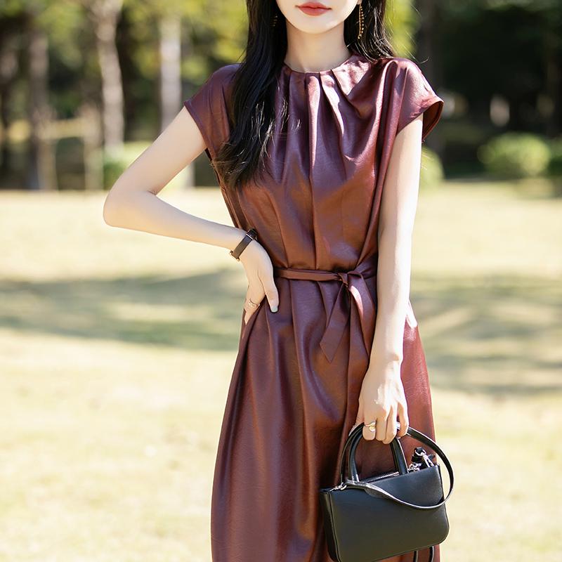 Silky Satin Minimalist French Summer Long Skirt Dress for Women