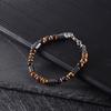 Mens Tiger Eye Beaded Bracelet With Stainless Steel Chain Natural Stone Handmade Retro Style Unisex Jewelry