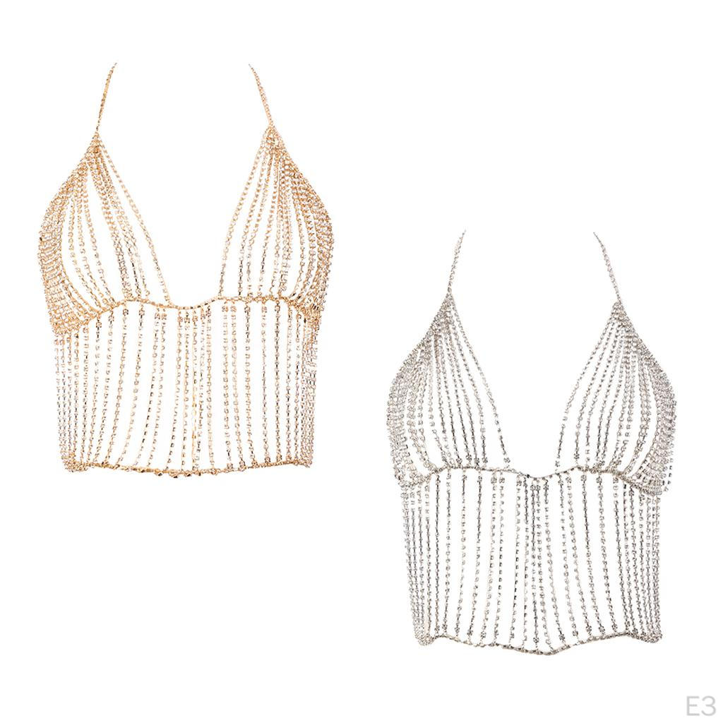 Harness Chest Jewelry Rhinestone Gold Shiny Tassel Bra Chains