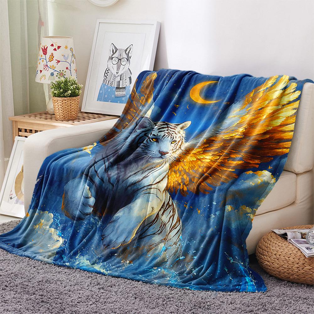 White Tiger Print Flannel Blanket, High quality Comfortable for All Seasons, Home Decor, Warmth and Comfort, Perfect for Christmas Gifts