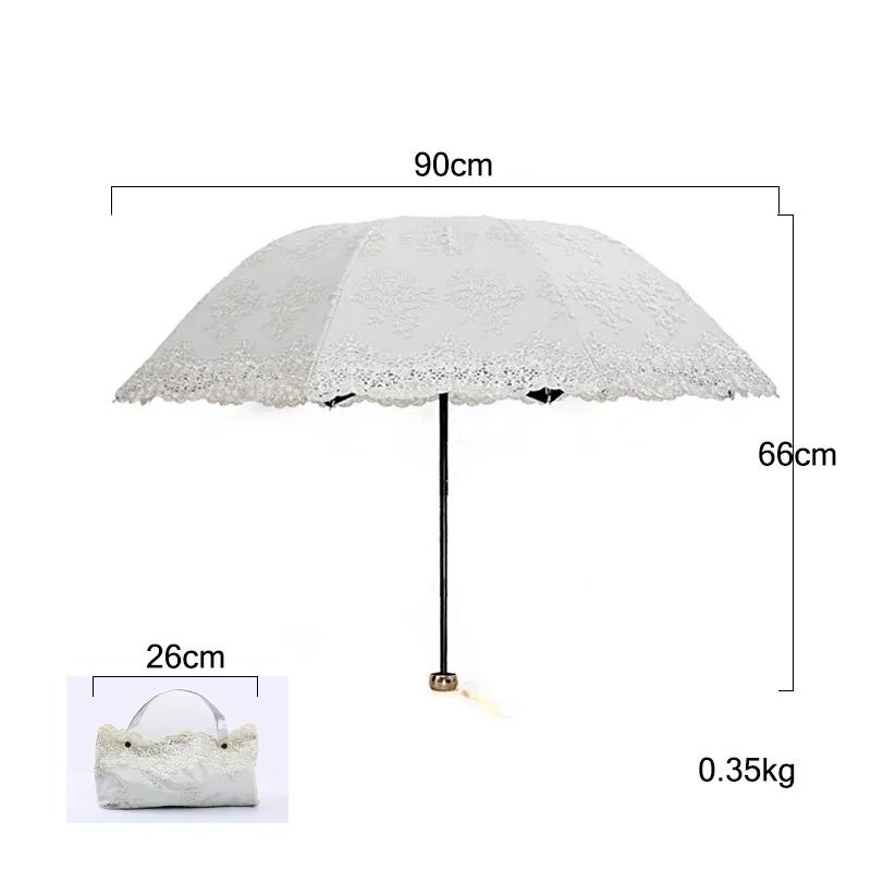 Parapluie de Soleil en Dentelle Exquise pour Femme Pluie Féminin 3 Pliant Portable Léger Princesse Protection Anti-UV Parasol Résistant au Vent