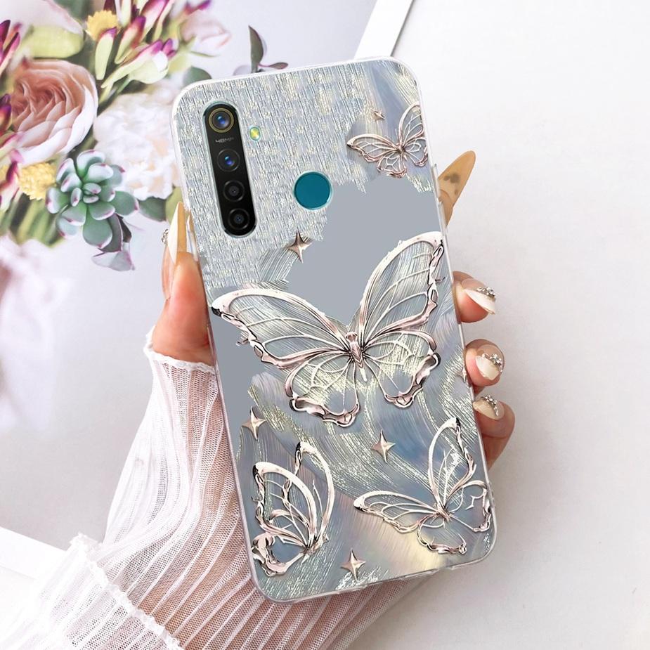 For Realme 5 5i 5S Realme5 Pro Luxury Bow Flowers Painted Cover Soft Silicone Phone Case For Realme 5 Pro 5i 5S Back Cover Coque