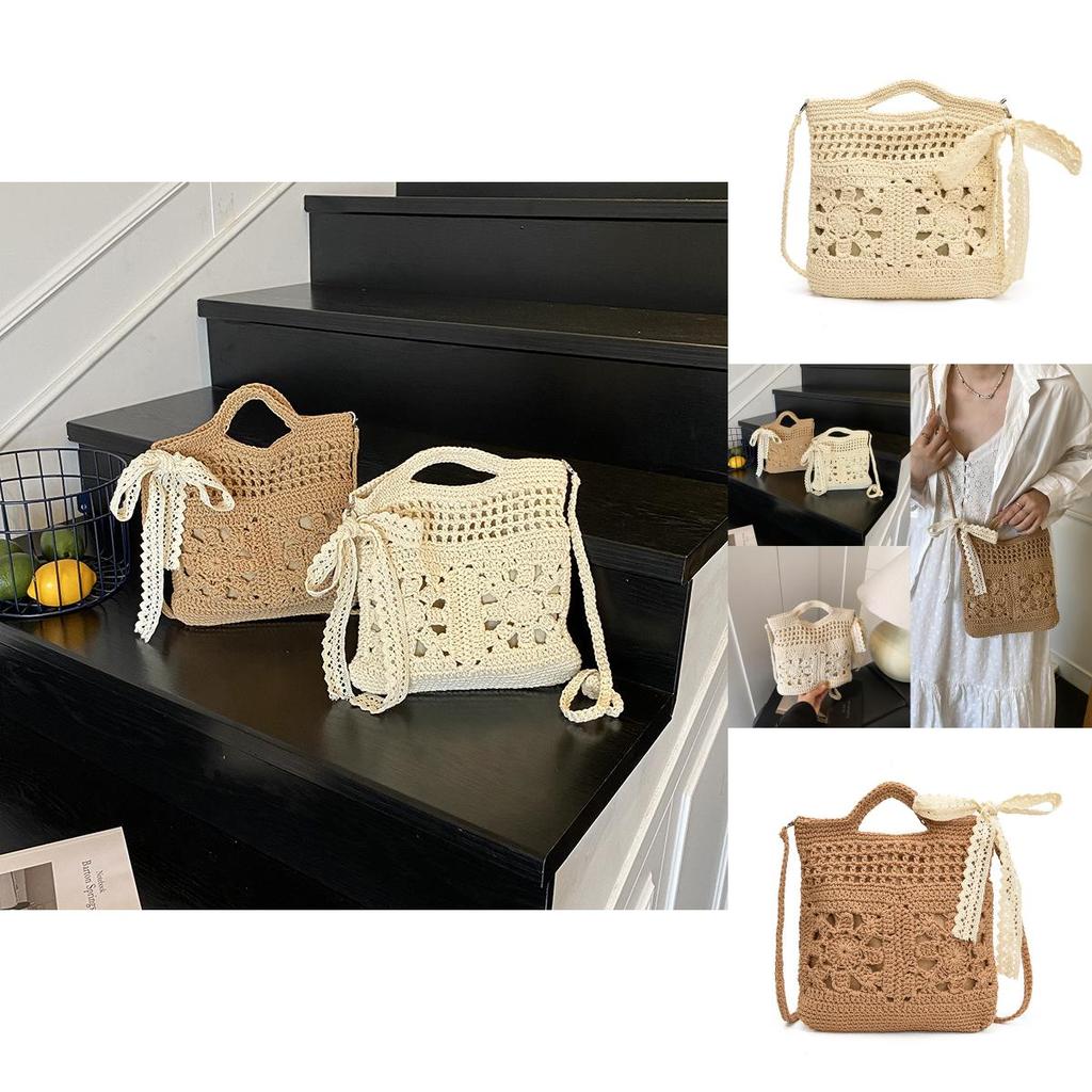 Handmade Woven Tote Bag For Women Summer Fashion Beach Vacation With Zipper Closure