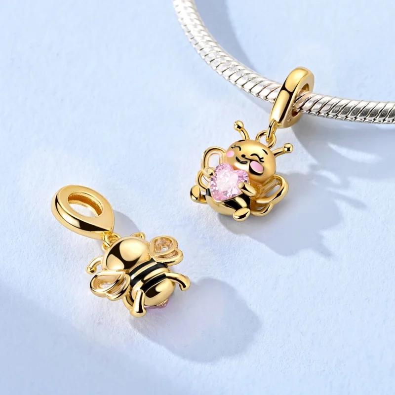 Charms Coppercute Male Bee Pink Heart Beads Fit Charms Plataoriginal Bracelet Beads Women Jewellery Making Diy Gift
