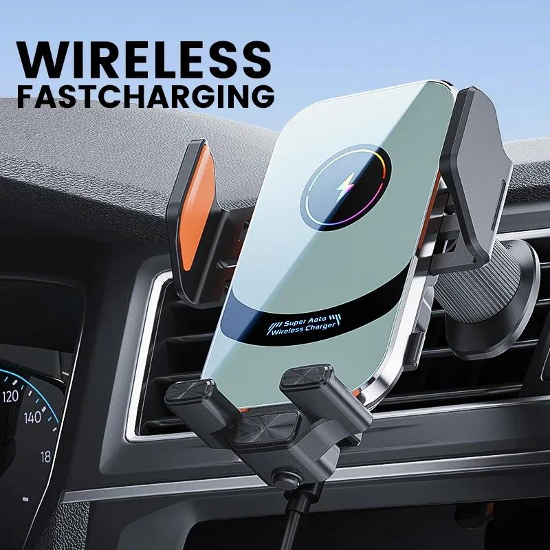 Car Air Outlet Phone Wireless Charger Air Vent GPS Holder For iPhone 16 15 14 13 12 Pro Max Samsung Xiaomi Fast Charging Station