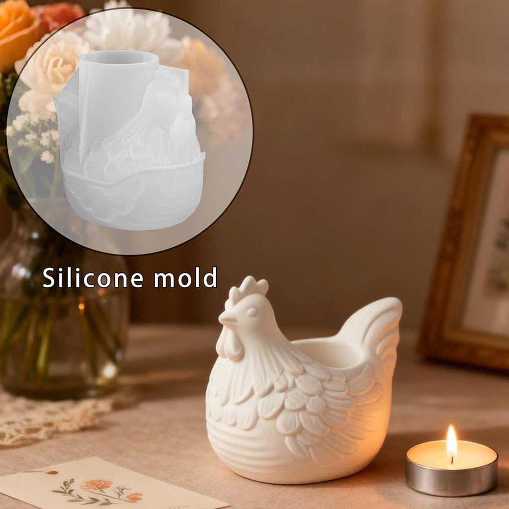Hen Candle Jar Silicone Mold DIY Handmade 3D Chick-Shaped Flowerpot Storage Box Easter Base Plaster Concrete Mold Home Decor