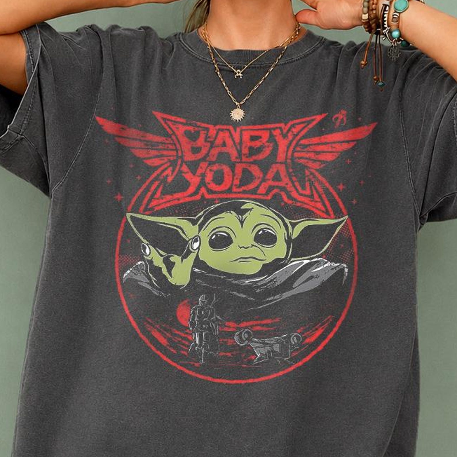 Baby Yoda Retro Graphic Tee, Cute Space Alien Shirt, Vintage Sci Fi T Shirt, Galactic Fan Inspired Tee, Oversized Unisex Streetwear Gift 3XL