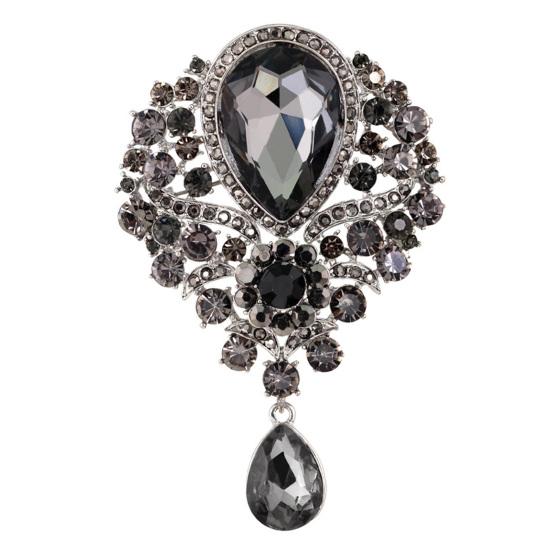 Yousheng Glass Rhinestone Water-drop Shape Brooch Pin Electroplated Long Lasting Party Jewelry Brooch Clothes Decor