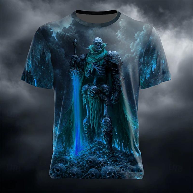 Halloween Men's Pumpkin Skull T-Shirt Short-Sleeve T-Shirt 3D-Printed Crew Neck Horror-Themed Men's Top Club Party Frenzy