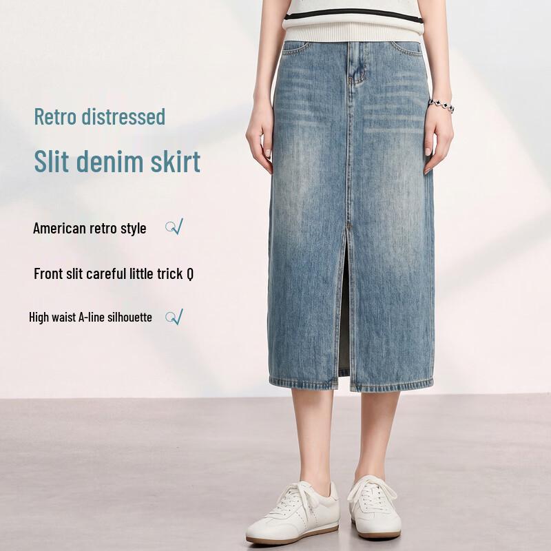 FivePlus Women s High-Waisted A-Line Skirt with Front Slit M