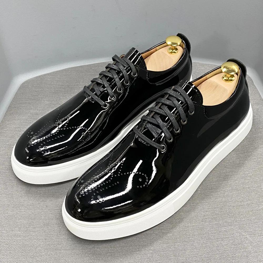 

Men s Black Patent Leather Oxford Shoes Casual Breathable Lace-Up Luxury Office Business Flat Italian Style 46