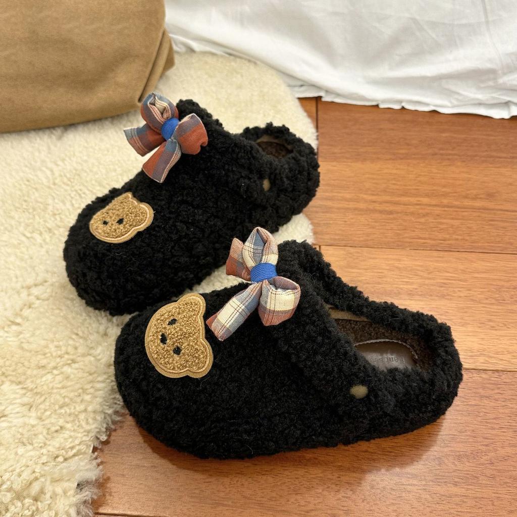Cute Baotou Heightening Fleece Cotton Slippers Women's 2025 Autumn and Winter New Internet Celebrity Cartoon Fluffy Slippers Women's Outer Wear