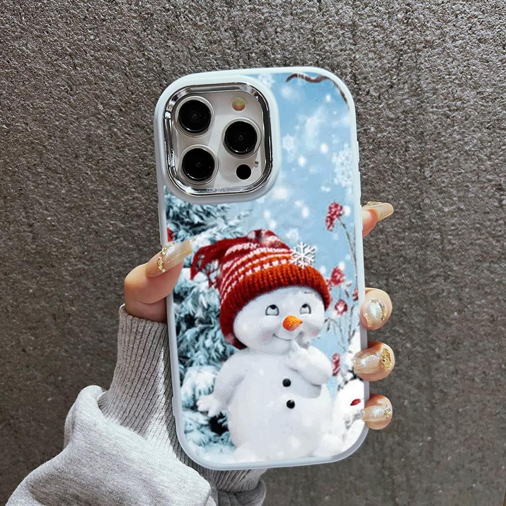 N110 Happy New Year Merry Christmas snowman Soft Phone Cases for iPhone 16Pro Max Xiaomi 11 Lite 5G NE Redmi Plating Frame Camera Protector Back Cover