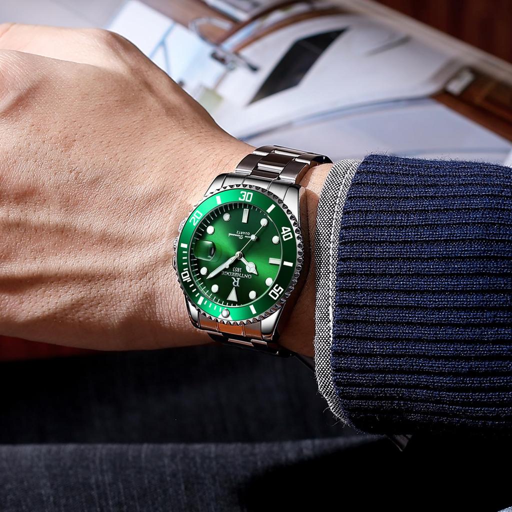 Analog Quartz Water Resistant to 3 Stainless Rotating Date Luminous Large Perfect for Job and More Men's Watch, ATM, Steel, Bezel, Display, Display,