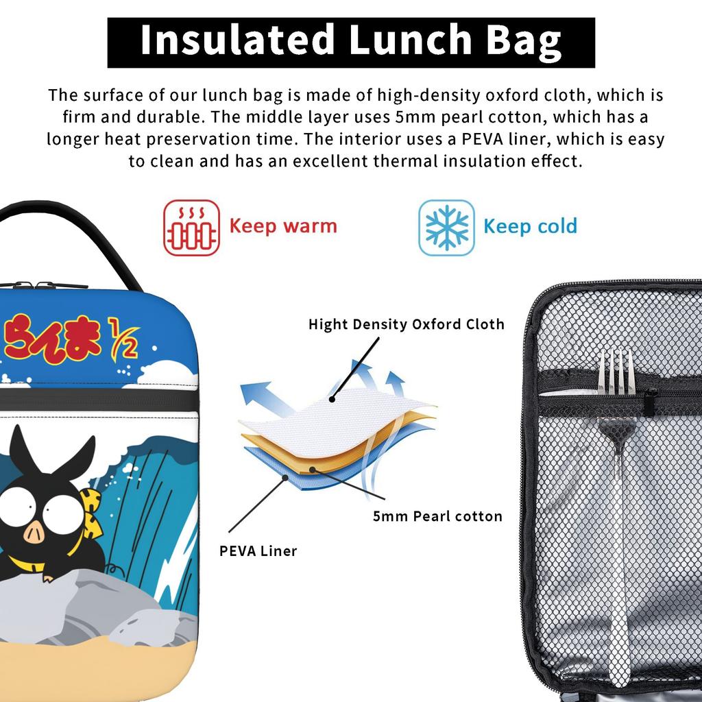 P-chan Ranma 1/2 Meal Tote Vintage Lunch Box For Women Picnic Compact Cooler Bag Oxford Graphic Design Thermal Lunch Bags