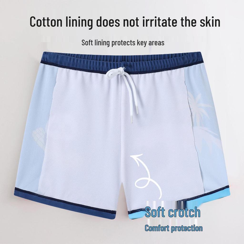 Boys' Cartoon Panda Two-Piece Swimwear Set with Cap