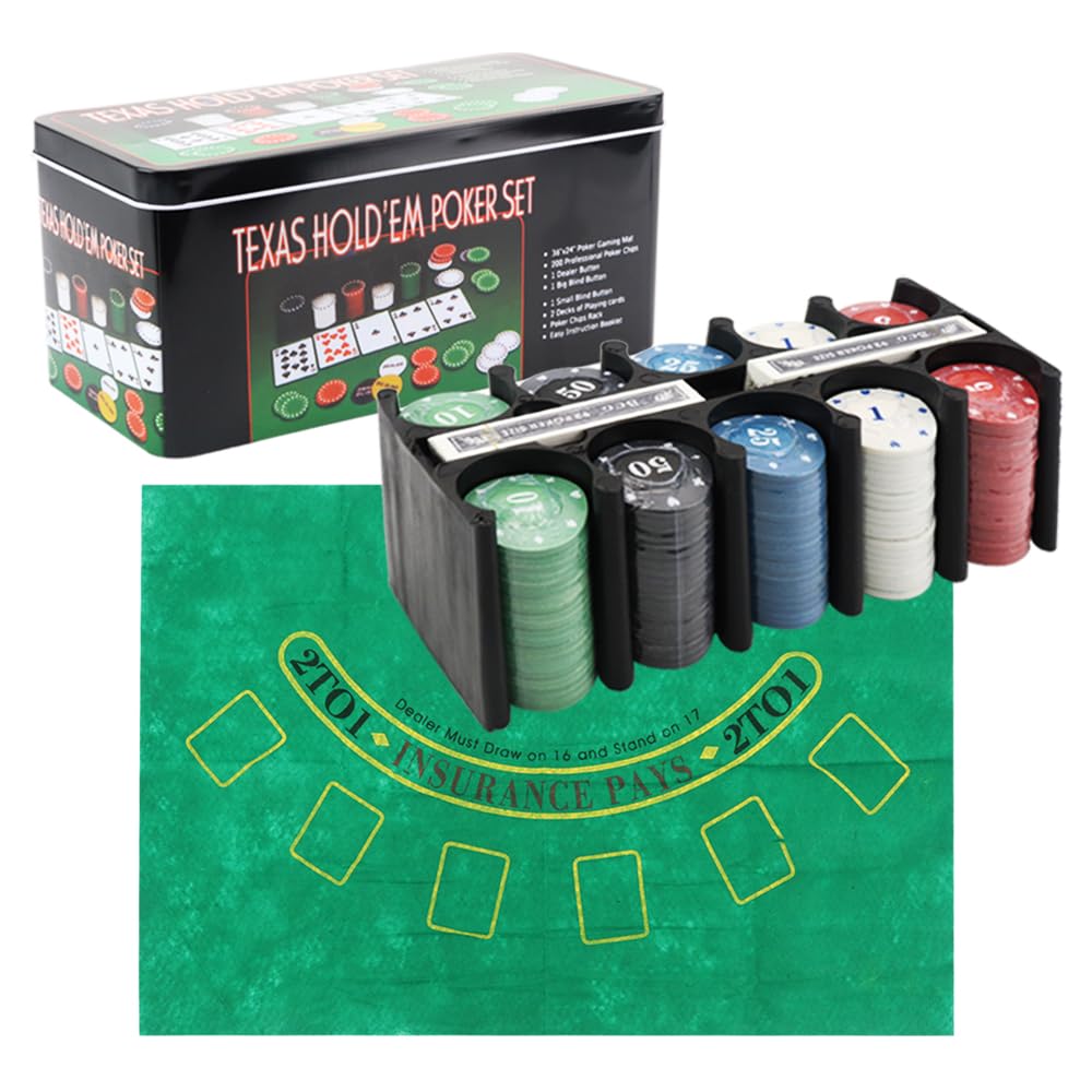 Poker Beginner Set with 200 Chips, Blackjack, Home Party Game, Beginners