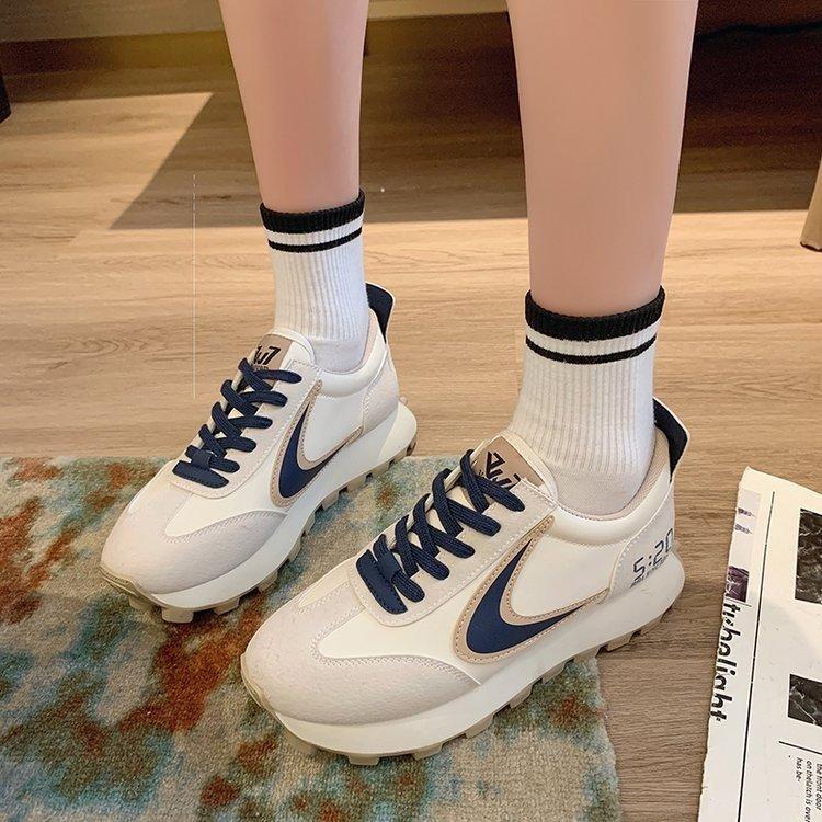 

2024 женские кроссовки, обувь на платформе, кожаная лоскутная повседневная спортивная обувь, женская уличная обувь для бега, вулканизированная обувь, Zapatillas Mujer 35 синий