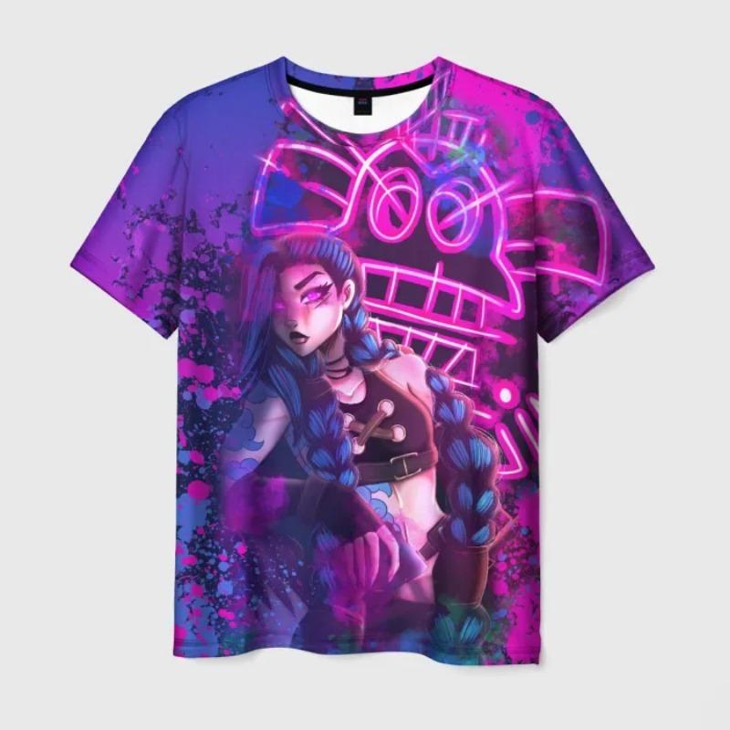 Popular Arcane League Jinx T Shirt 3D Printed Anime T-shirts Summer Round Neck Short Sleeve Top Men Adult Shirt