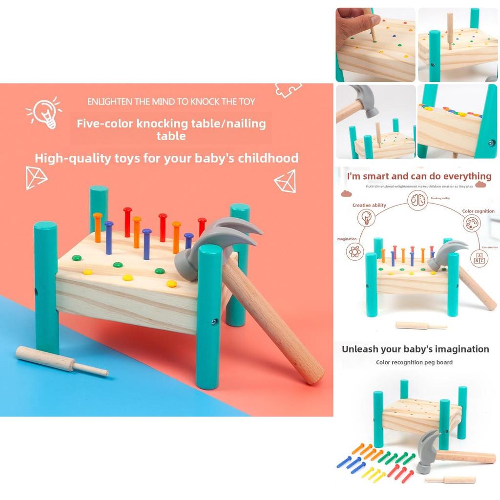 Wooden Hammering Bench For Toddlers With Colorful Design For Handeye Coordination Learning