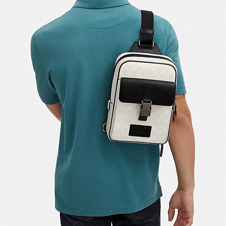 New COACH Track PVC Fanny Pack, Crossbody Bag, Sling Bag Small Men's Black White CJ663-QBCAH