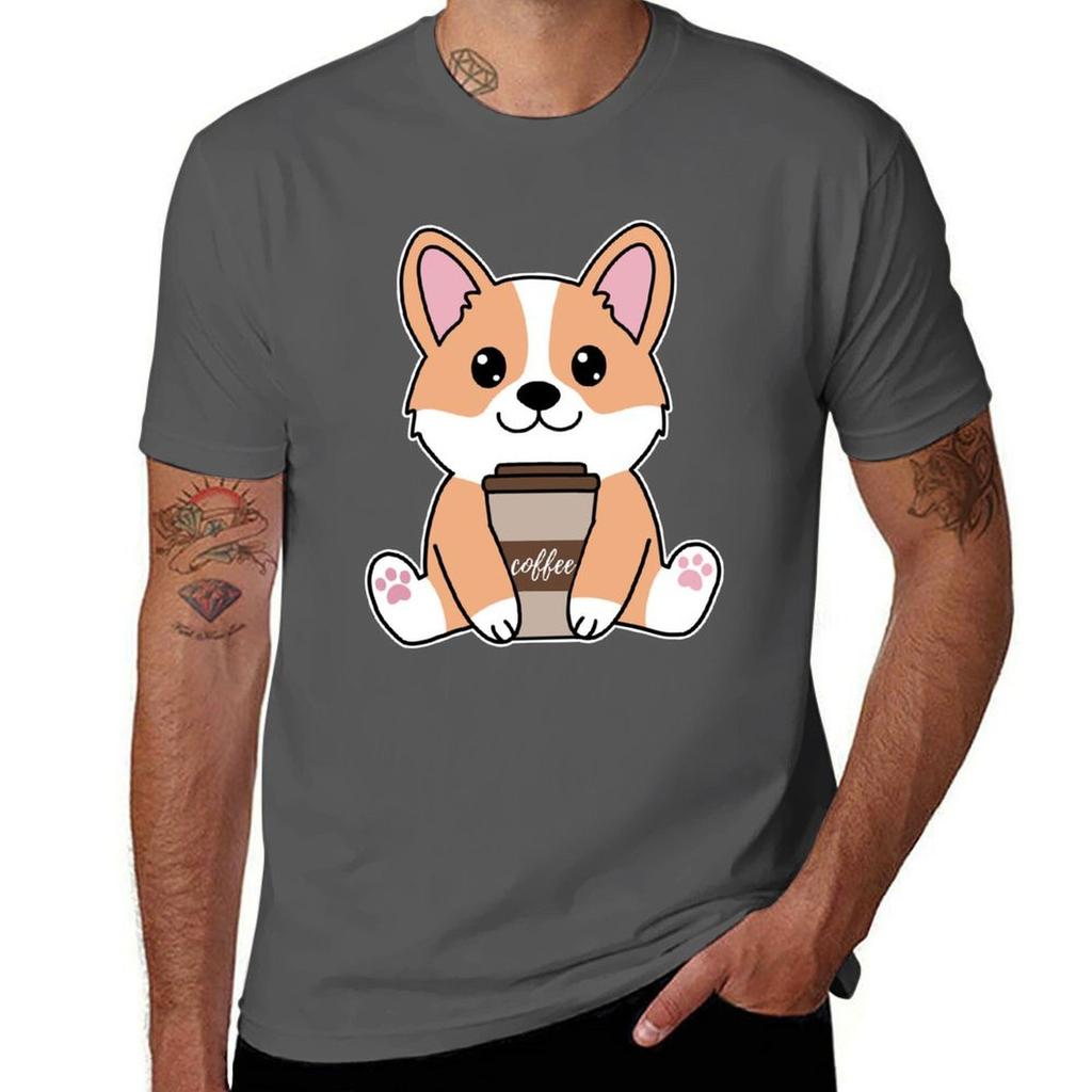 Kawaii Corgi Holding A Cup Of Coffee TShirt T Shirt Personalised TShirt