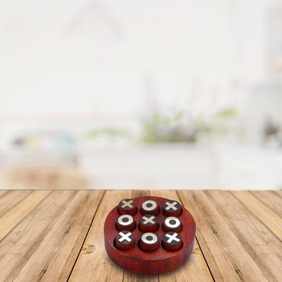 Shriji Crafts Premium Wooden Round Tic Tac Toe, Orange Colour, Educational Toys