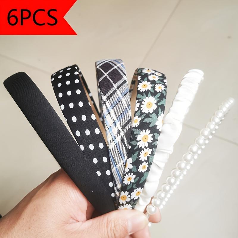 High qualityVintage Hong Kong Style Floral Plaid Headband, Korean Version, Cute and Versatile Headband for Women with Round Faces, 6pcs Set