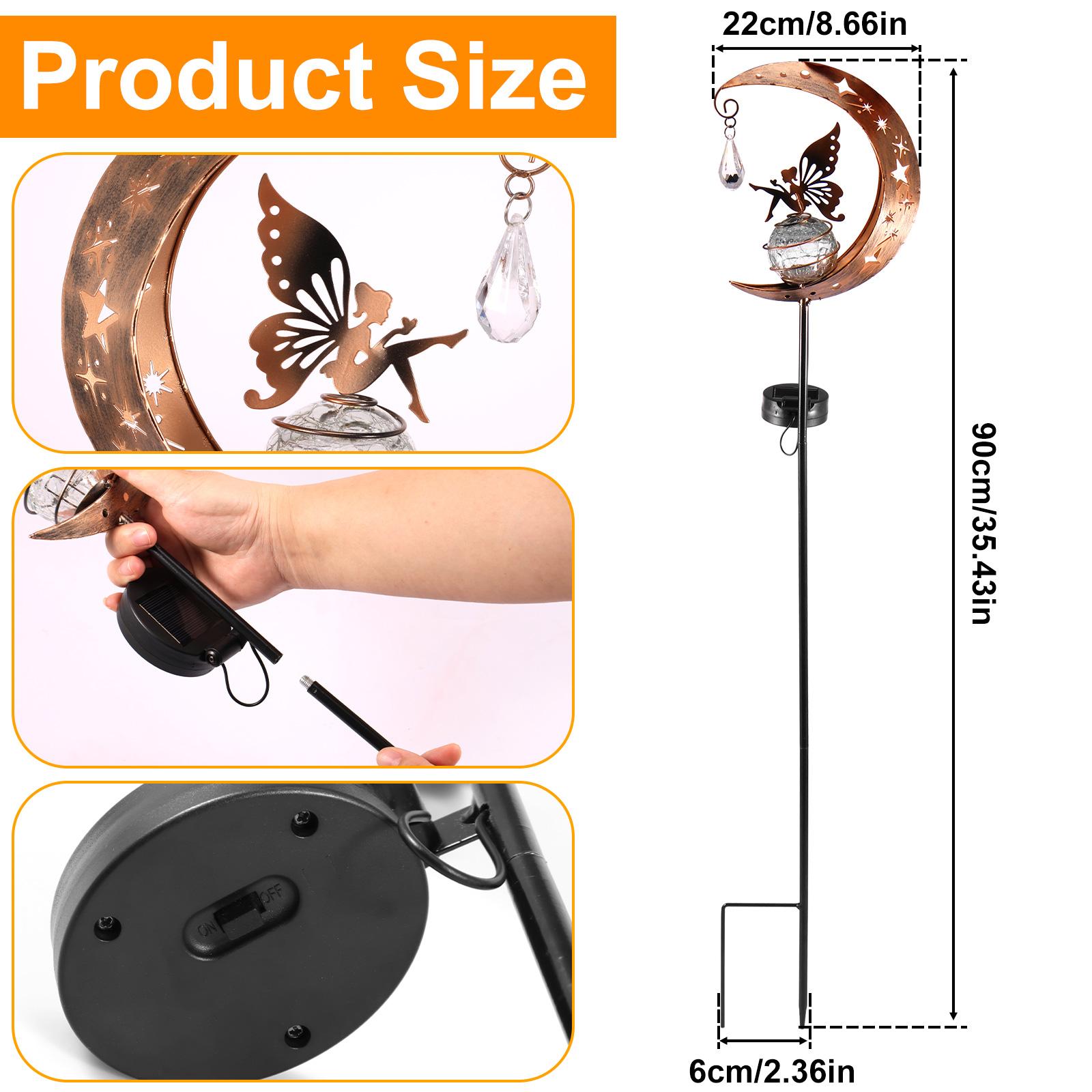 

Садовый солнечный светильник «Лунный эльф», водонепроницаемый, уличные фонари для дорожки, светодиодное металлическое колышковое украшение для дорожки, двора, газона, патио, садового декора 1Pc