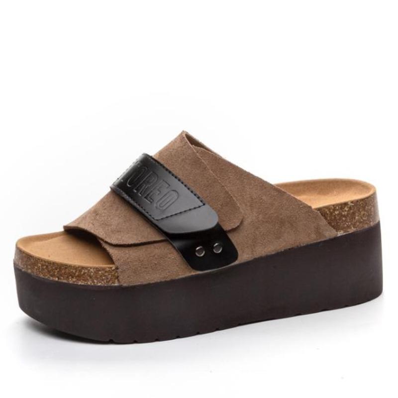 Fashion 7CM Cow Genuine Leather Women Hollow Out Beach Slippers Sandal Shoes Platform Wedge Women Ladies Summer Peep Toe High Fashion