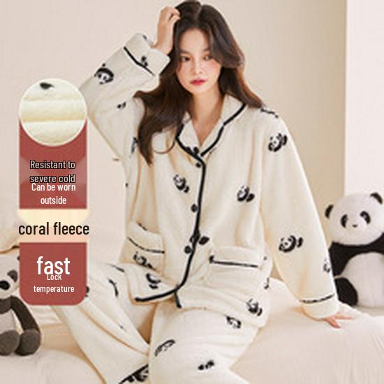 Women's Coral Fleece Long Bathrobe - 2025 Autumn/Winter, Warm & Simple Solid Color Homewear
