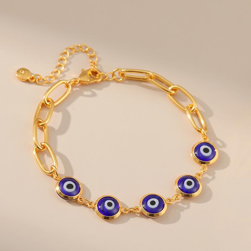 Hot-selling Turkish eye blue eye bracelet bracelet long O chain plated 18K gold retro bracelet wholesale