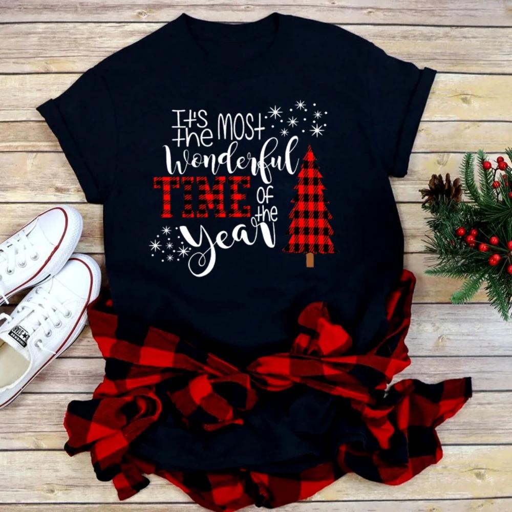 Casual Loose Fit Christmas Tshirt for Women Funny Cartoon Shiny Xmas Tree Print Top Holiday Festival Daily Streetwear Tee