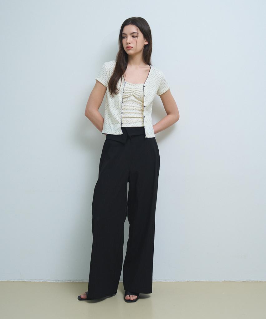 Poeteuseoul Folded Waist Wide Pants_Black