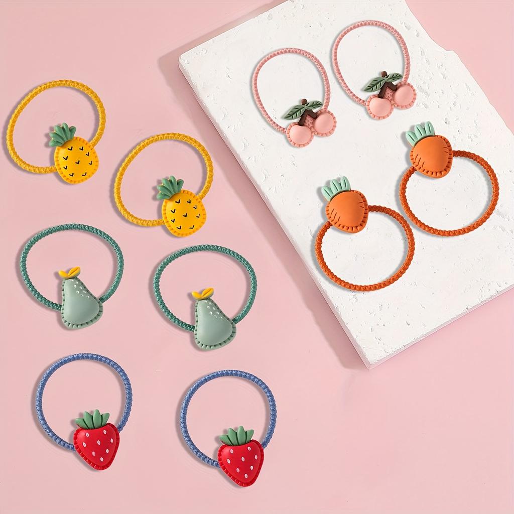 Cute Cartoon Fruit Hair Ties for Girls - High-Elasticity Soft Stretchy Vibrant Colors for Everyday Casual Wear, All-Season Use