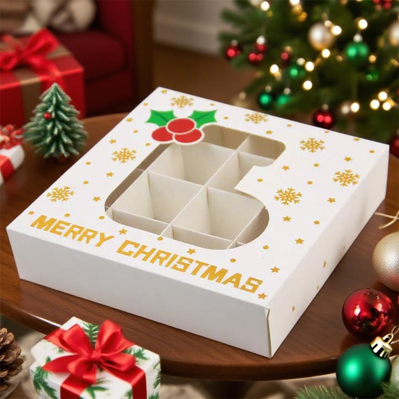 WTEMPO Clear Window Printed Christmas Gift Boxes Foldable DIY Christmas Party Decor Favor Treat Boxes Ideal for Storing and Gifting Delicate Items