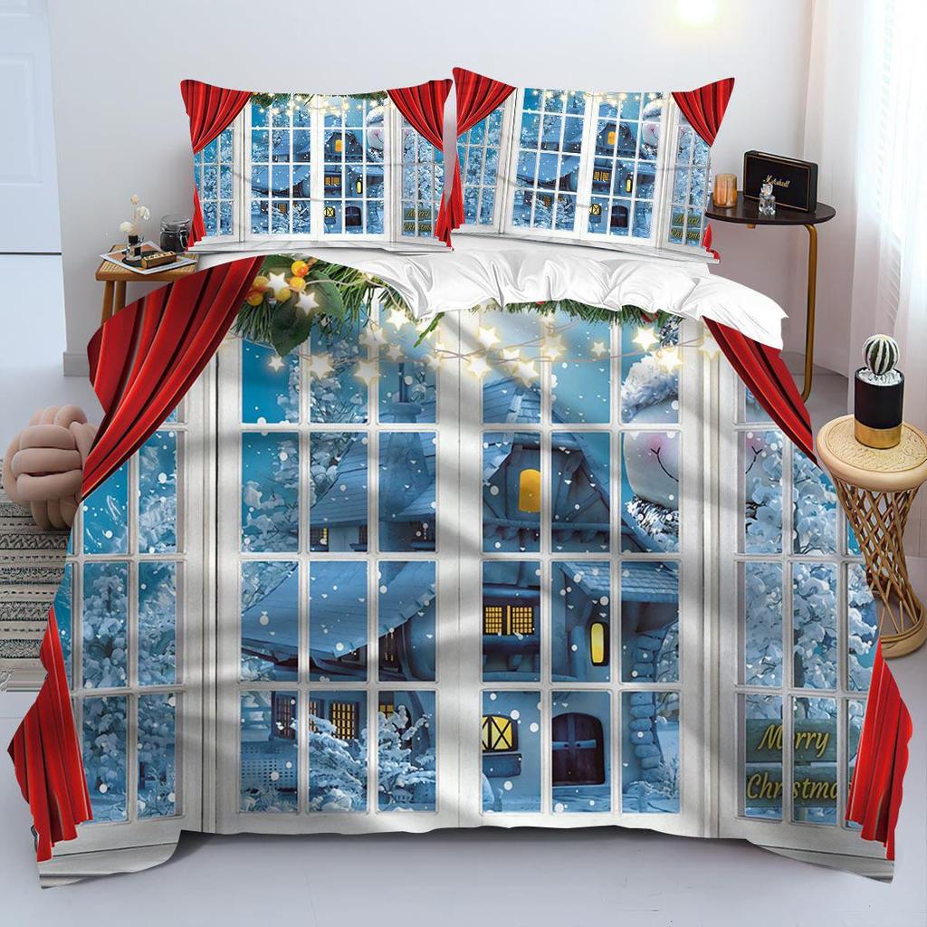 Customizable Christmas Digital Print Brushed Bedding Set - 3 Pieces