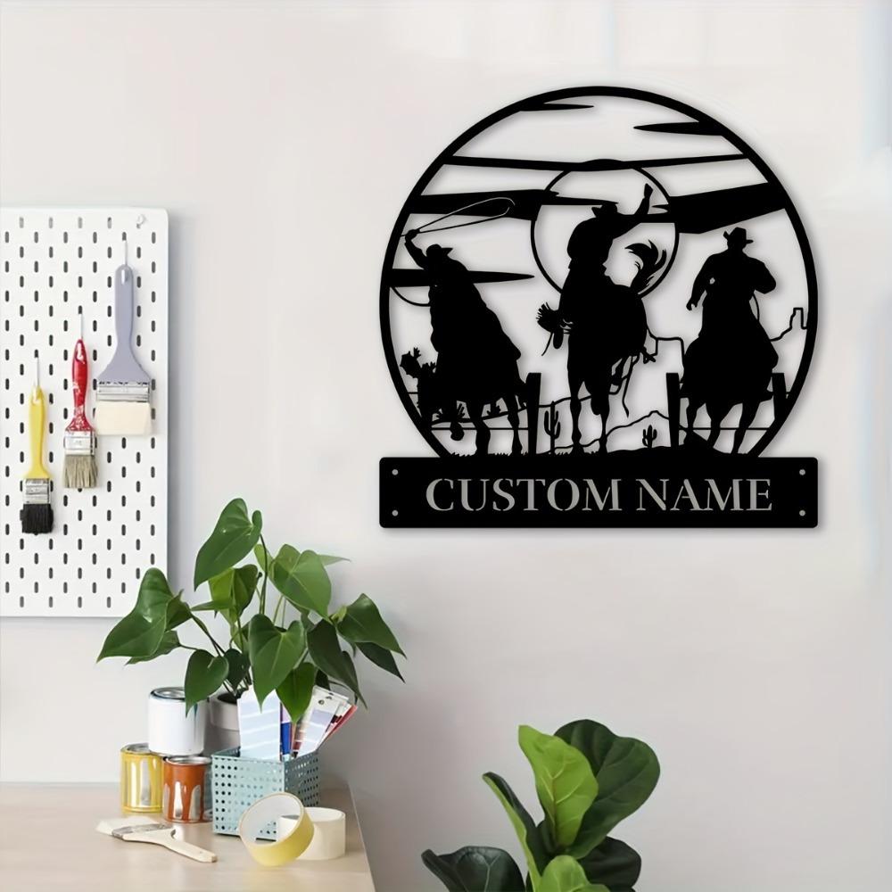 1pc Metallic Custom Prairie Horseman Wall Art, Personalized Handmade Name-Engraved Sign, Rustic Decor for Entryway, Terrace or Gift, Wall Sculpture