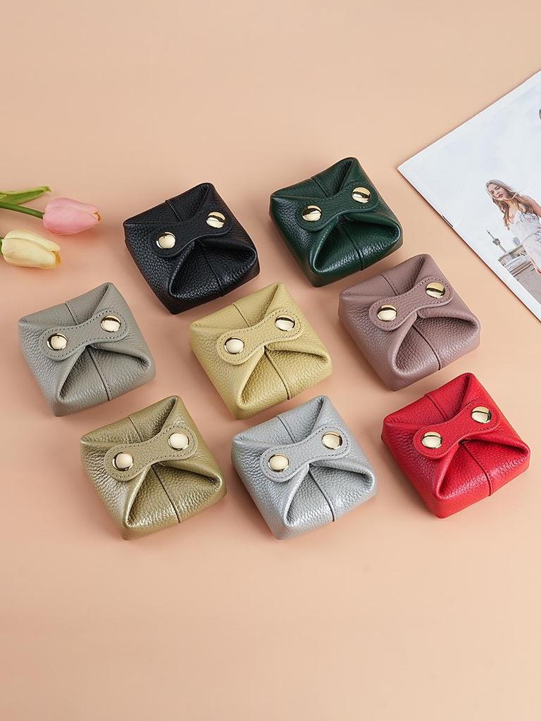 Urocza japońska i koreańska mini portmonetka ze skóry bydlęcej na monety, słuchawki, szminkę i klucze