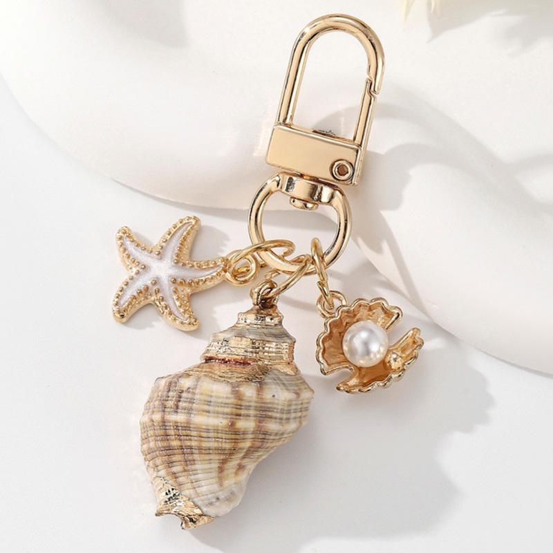 1PC Starfish Shell Fashionable Keychain Creative Keyring Pendant Naturally Conch Bag Charm Asymmetric Shell
