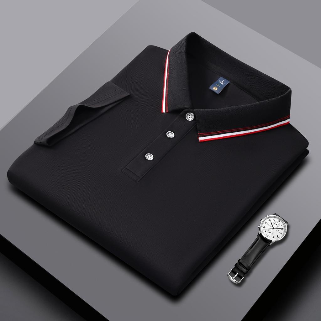 Polo da Uomo e da Donna Estate Nuove T-shirt a Collo Rigato Splicing Colore di Alta Qualità Business Tinta Unita Maniche Corte