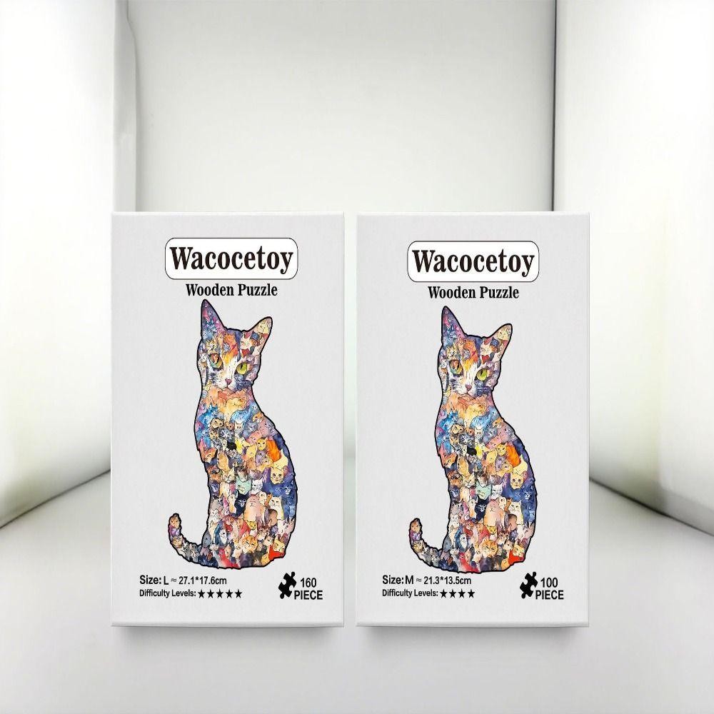 Small Cat Puzzle Ornaments Morandi-colored Cat-shaped Puzzle Vintage Cut Cat Pieces  Gift