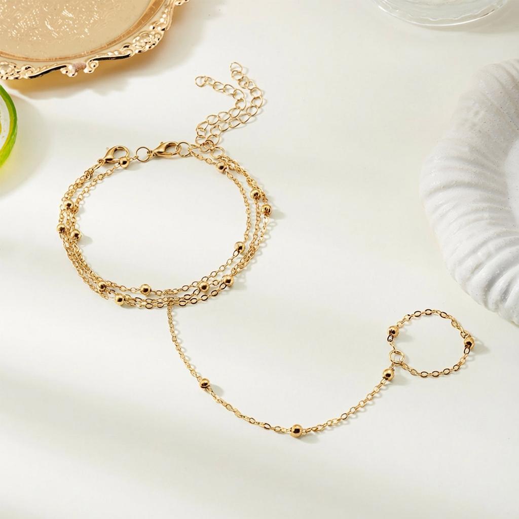 Dainty Boho Satellite Bead Finger Bracelet for Women Sexy Gold Color Hand Harness Chain Minimalist Valentine Summer Jewelry Gift
