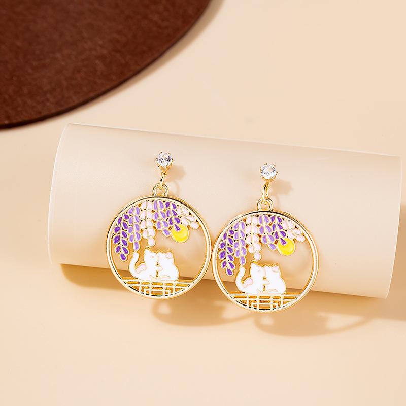 Fashion Cute Fox Koi Cat Rabbit Earrings for Women Girls Sweet Cartoon Enamel Painted Animal Earrings Jewelry Gift