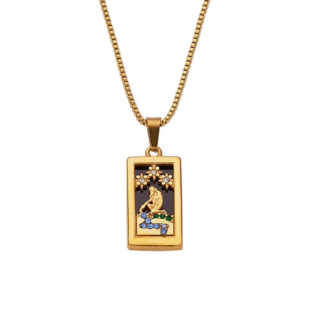 Retro Moon Heart Pendant Necklace with Zircon and Titanium Steel