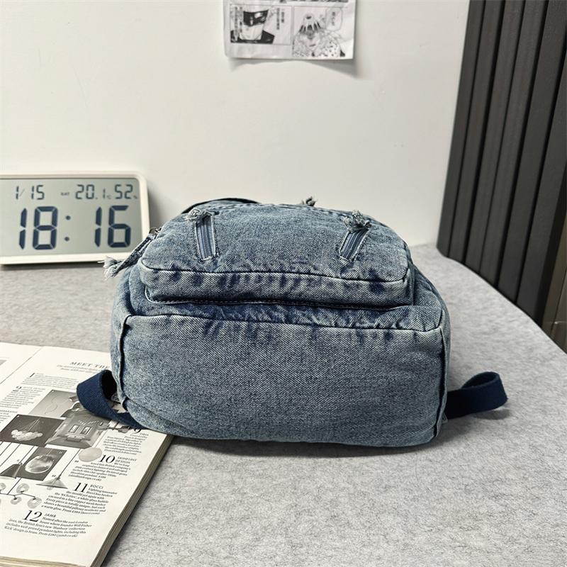 Denim Backpack Large Capacity Student Schoolbag Travel Commuter Backpack